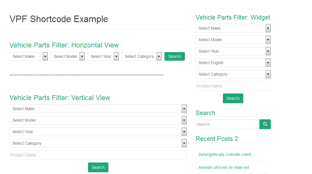 A page showing the filter in both horizontal and vertical layouts