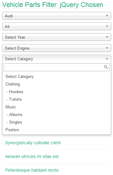 A dropdown with a search box open, filtering a long list